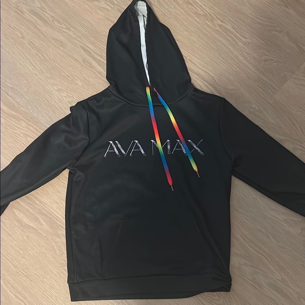 Ava Max Black Hoodie with Rainbow Drawstrings